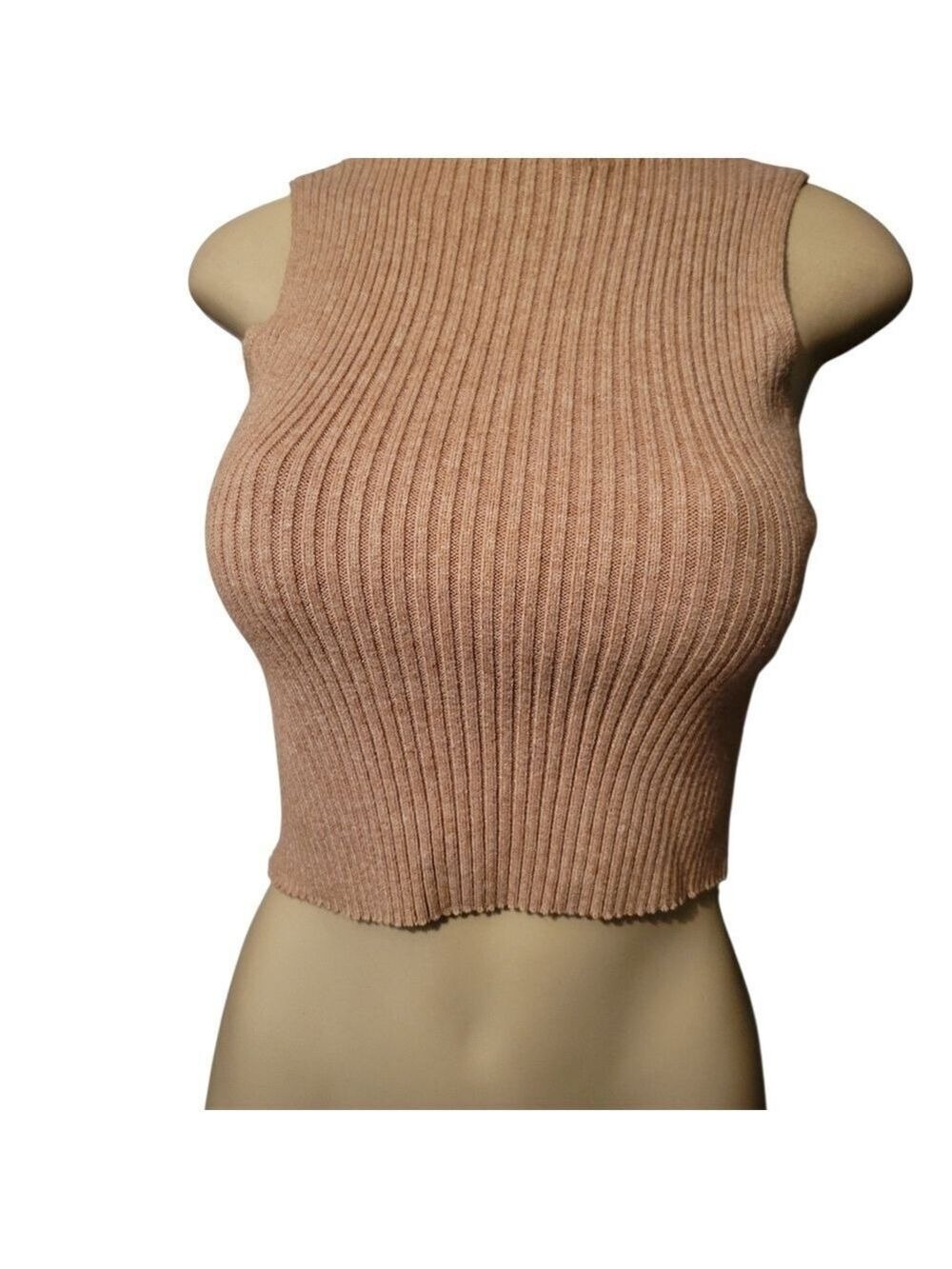 Stradivarius Brown Ribbed Knit Tank Top  XS